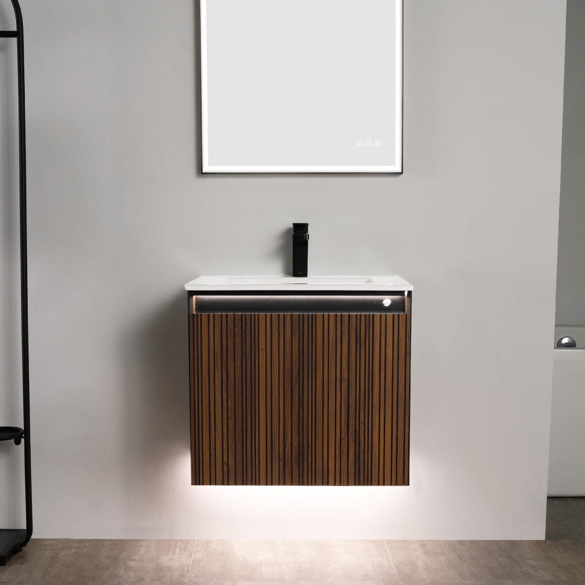 Blossom Lille 24" Brown Walnut Vanity with LED Lights & Soft-Close Drawers