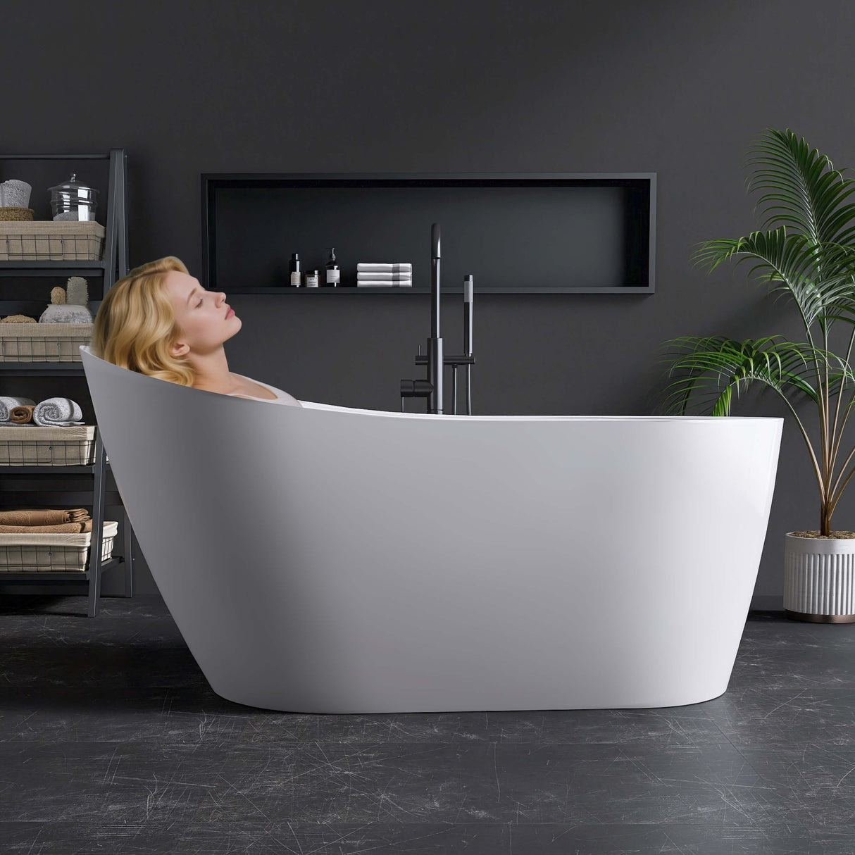 New England Home Goods Matira 59" Freestanding Tub in White - Stone Resin Solid Surface