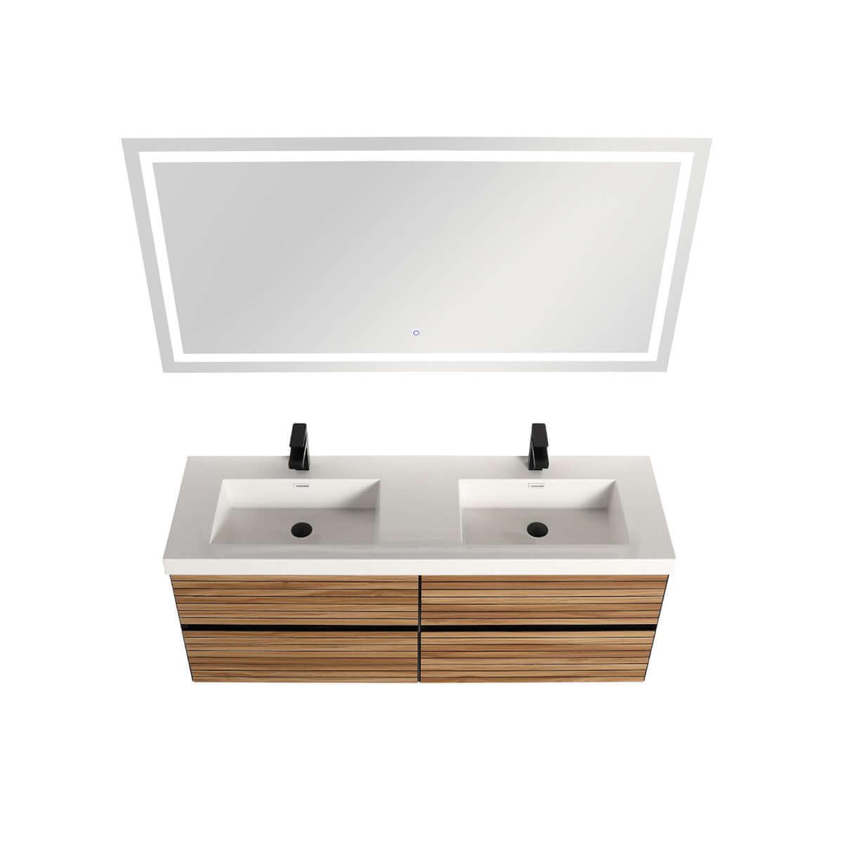 Blossom Annecy 48" Double Sink Wall-Hung Vanity - Modern Minimalist Design with Soft-Closing Drawers in Dark Walnut and Maple