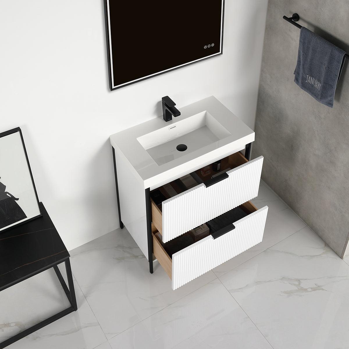 Zurich 30" Vanity – Glossy White & Metal Grey with Soft-Close Drawers & Ample Storage