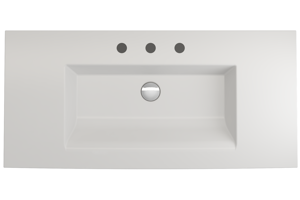 BOCCHI 1105-002-0127 Ravenna Wall-Mounted Sink Fireclay 40.5 in. 3-Hole with Overflow in Matte White