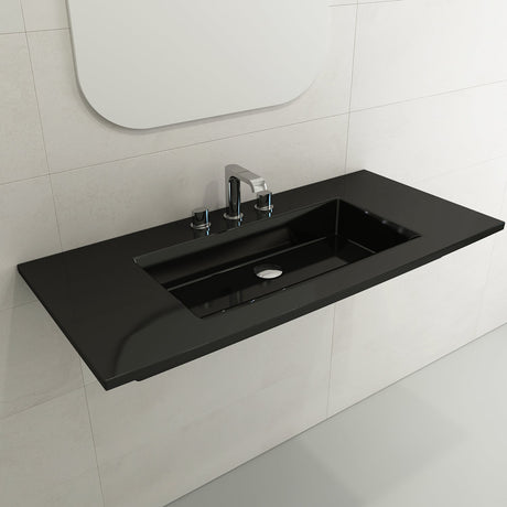BOCCHI 1105-005-0127 Ravenna Wall-Mounted Sink Fireclay 40.5 in. 3-Hole with Overflow in Black