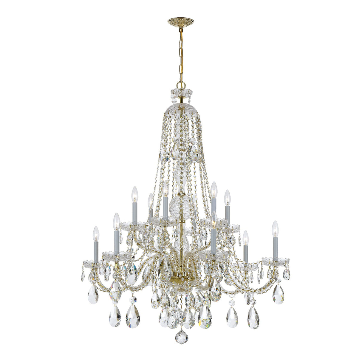 Traditional Crystal 12 Light Spectra Crystal Polished Brass Chandelier 1112-PB-CL-SAQ