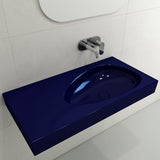BOCCHI 1115-010-0125 Etna Wall-Mounted Sink Fireclay 35.5 in. with Matching Drain Cover in Sapphire Blue