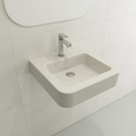 BOCCHI 1122-014-0126 Parma Wall-Mounted Sink Fireclay 19.75 in. 1-Hole with Overflow in Biscuit