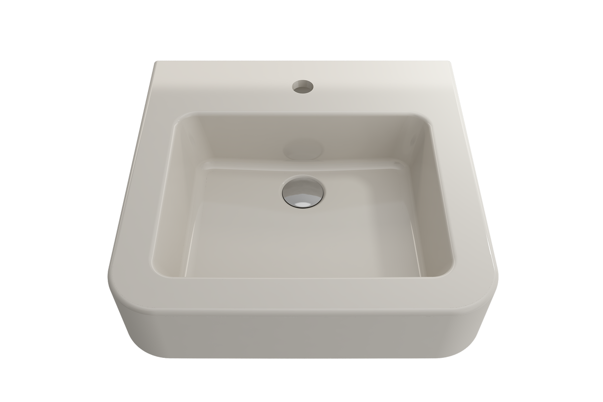 BOCCHI 1122-014-0126 Parma Wall-Mounted Sink Fireclay 19.75 in. 1-Hole with Overflow in Biscuit