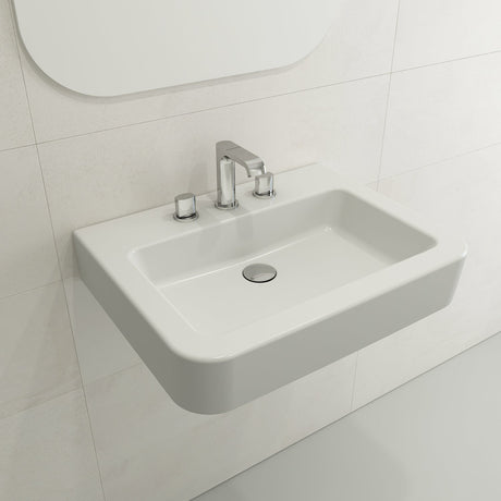 BOCCHI 1123-002-0127 Parma Wall-Mounted Sink Fireclay 25.5 in. 3-Hole with Overflow in Matte White