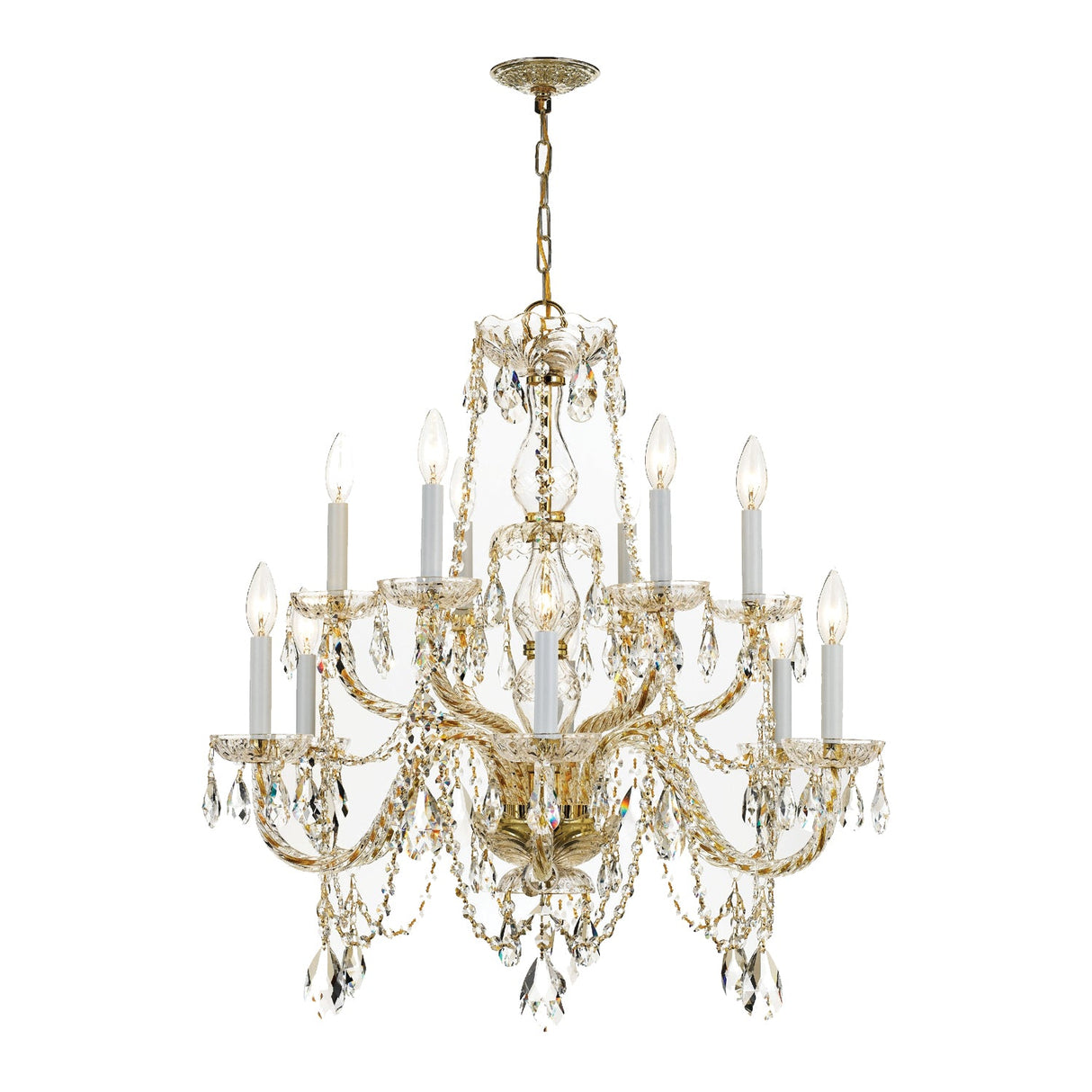 Traditional Crystal 12 Light Hand Cut Crystal Polished Brass Chandelier 1135-PB-CL-MWP