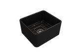 BOCCHI 1136-004-0120 Classico Farmhouse Apron Front Fireclay 20 in. Single Bowl Kitchen Sink with Protective Bottom Grid and Strainer in Matte Black