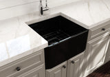 BOCCHI 1136-005-0120 Classico Farmhouse Apron Front Fireclay 20 in. Single Bowl Kitchen Sink with Protective Bottom Grid and Strainer in Black