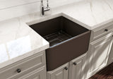 BOCCHI 1136-025-0120 Classico Farmhouse Apron Front Fireclay 20 in. Single Bowl Kitchen Sink with Protective Bottom Grid and Strainer in Matte Brown