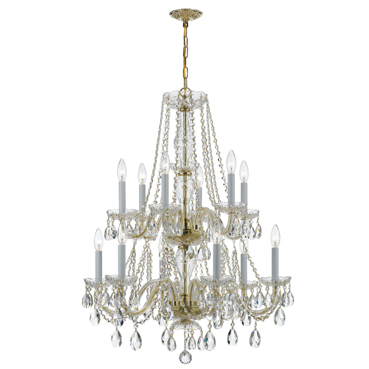Traditional Crystal 12 Light Hand Cut Crystal Polished Brass Chandelier 1137-PB-CL-MWP
