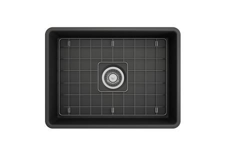BOCCHI 1137-020-0120 Classico Farmhouse Apron Front Fireclay 24 in. Single Bowl Kitchen Sink with Protective Bottom Grid and Strainer in Matte Dark Gray