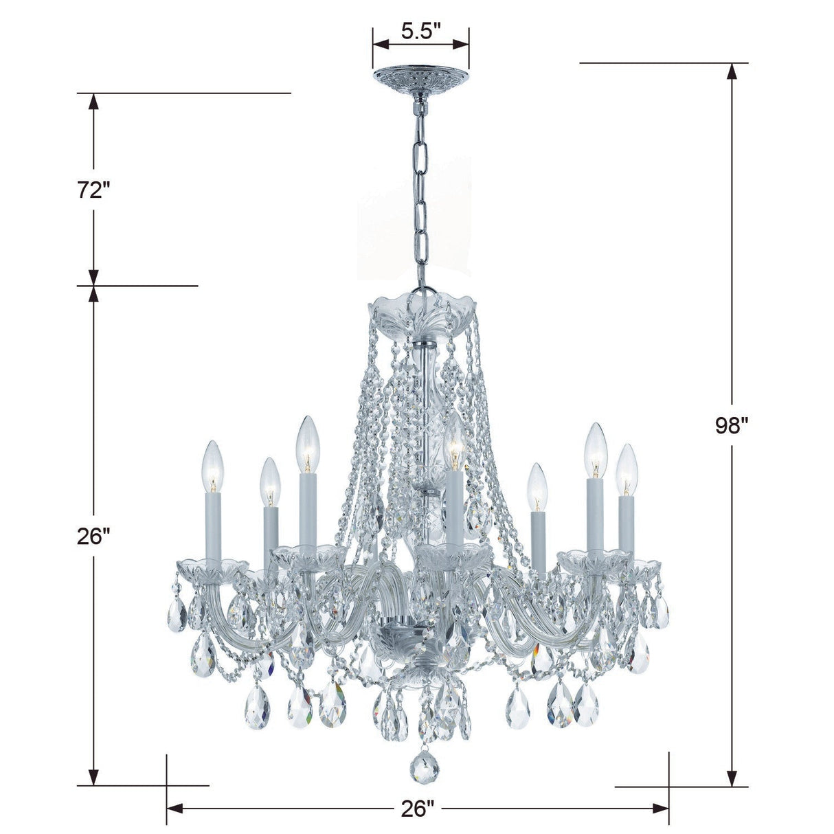 Traditional Crystal 8 Light Hand Cut Crystal Polished Chrome Chandelier 1138-CH-CL-MWP