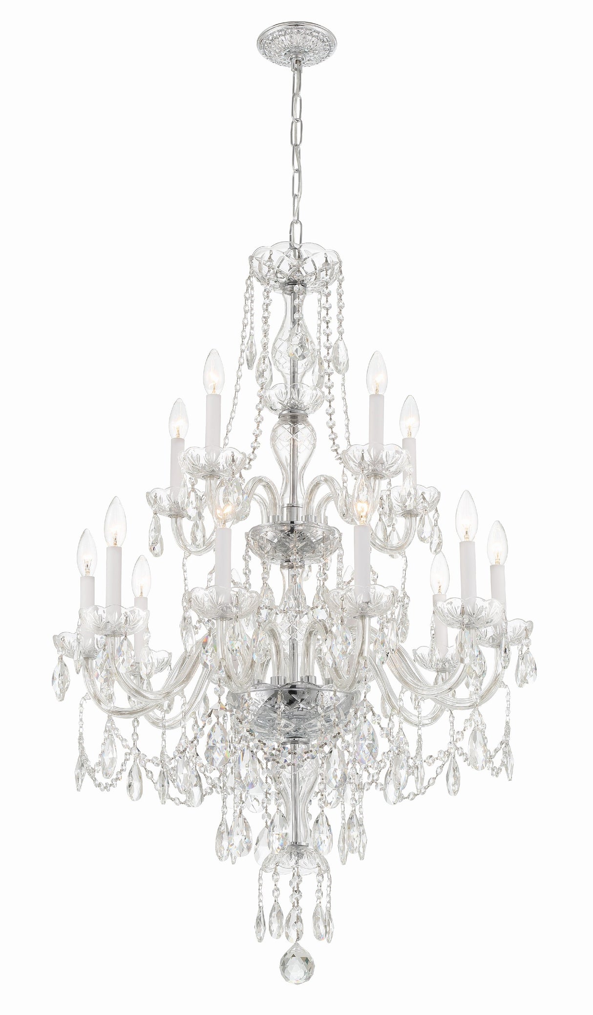 Traditional Crystal 15 Light Hand Cut Crystal Polished Chrome Chandelier 1155-CH-CL-MWP