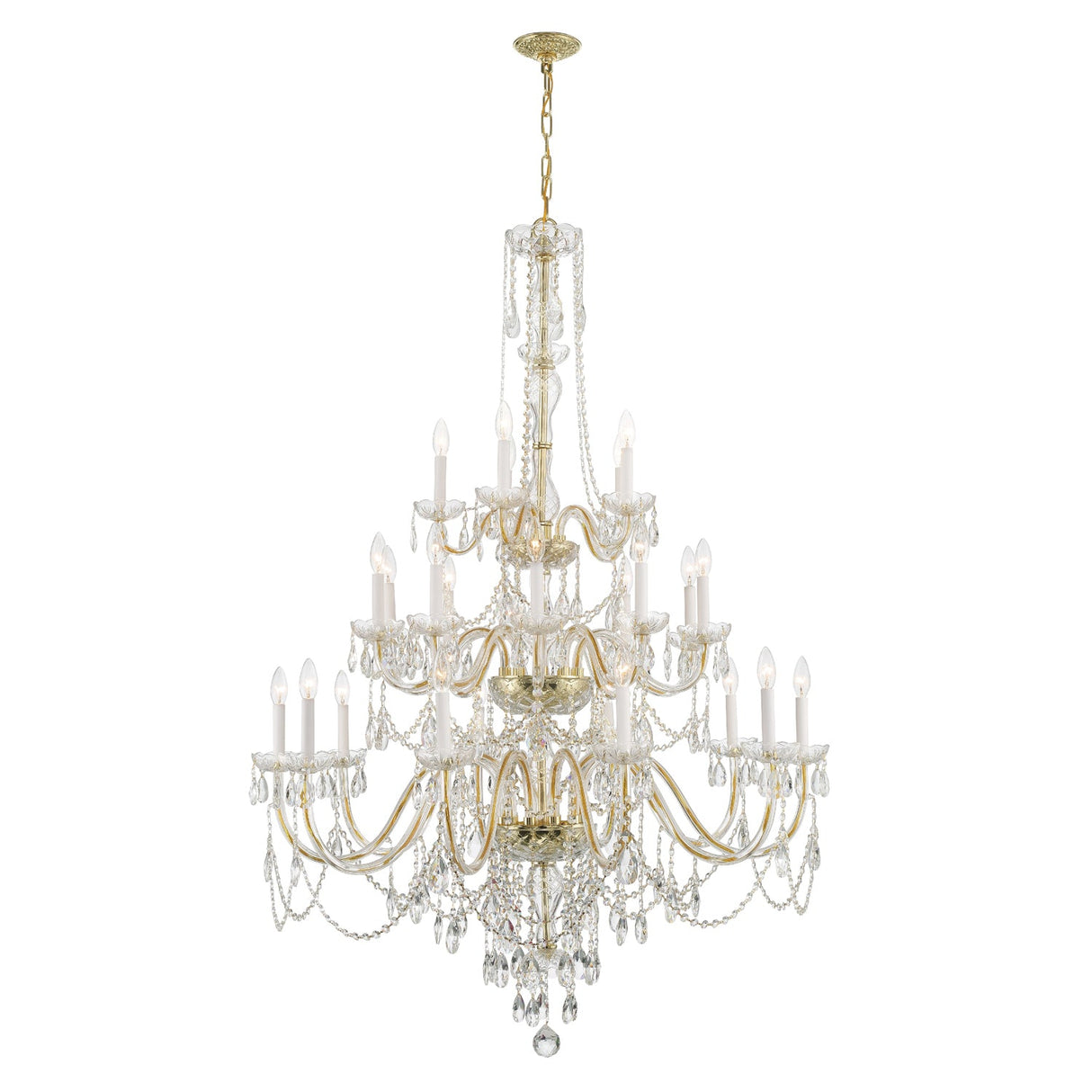 Traditional Crystal 25 Light Hand Cut Crystal Polished Brass Chandelier 1156-PB-CL-MWP