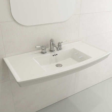 BOCCHI 1168-001-0127 Lavita Wall-Mounted Console Sink Fireclay 40 in. 3-Hole with Overflow in White