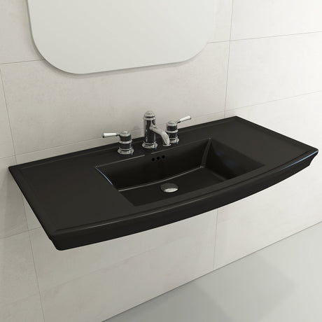 BOCCHI 1168-004-0127 Lavita Wall-Mounted Console Sink Fireclay 40 in. 3-Hole with Overflow in Matte Black
