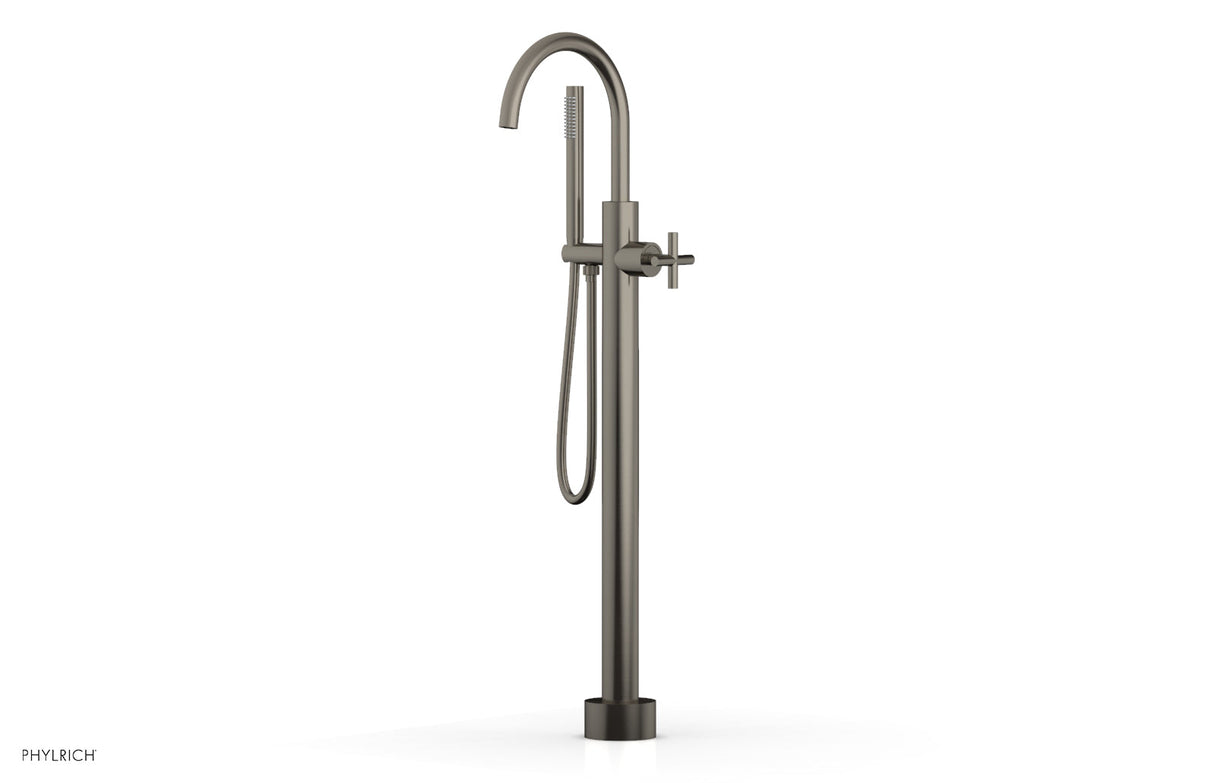 Phylrich 120-44-01-15A TRANSITION Tall Floor Mount Tub Filler - Cross Handle with Hand Shower 120-44-01 - Pewter