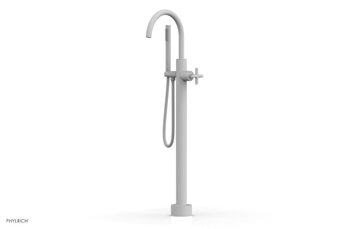 Phylrich 120-44-01-050 TRANSITION Tall Floor Mount Tub Filler - Cross Handle with Hand Shower 120-44-01 - Satin White