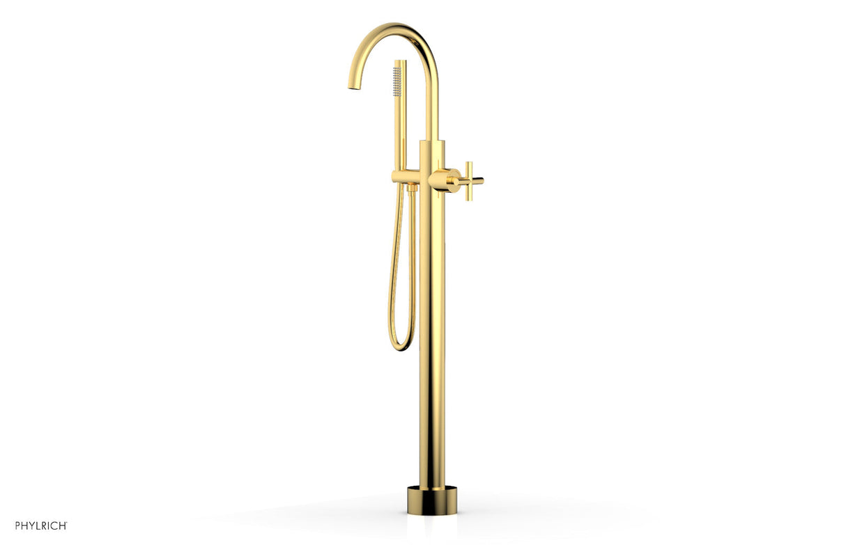 Phylrich 120-44-01-025 TRANSITION Tall Floor Mount Tub Filler - Cross Handle with Hand Shower 120-44-01 - Polished Gold