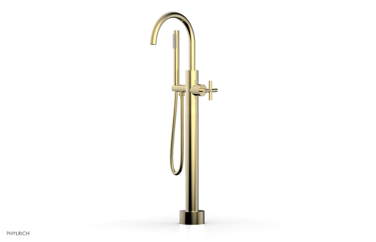 Phylrich 120-44-03-03U TRANSITION Low Floor Mount Tub Filler - Cross Handle with Hand Shower 120-44-03 - Polished Brass Uncoated