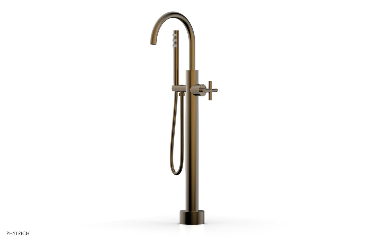 Phylrich 120-44-03-047 TRANSITION Low Floor Mount Tub Filler - Cross Handle with Hand Shower 120-44-03 - Antique Brass