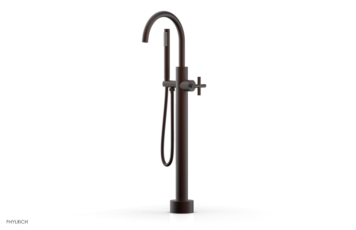 Phylrich 120-44-03-05W TRANSITION Low Floor Mount Tub Filler - Cross Handle with Hand Shower 120-44-03 - Weathered Copper