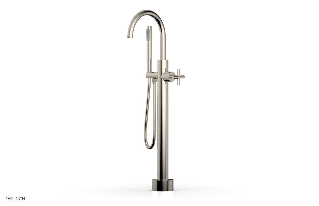Phylrich 120-44-03-014 TRANSITION Low Floor Mount Tub Filler - Cross Handle with Hand Shower 120-44-03 - Polished Nickel