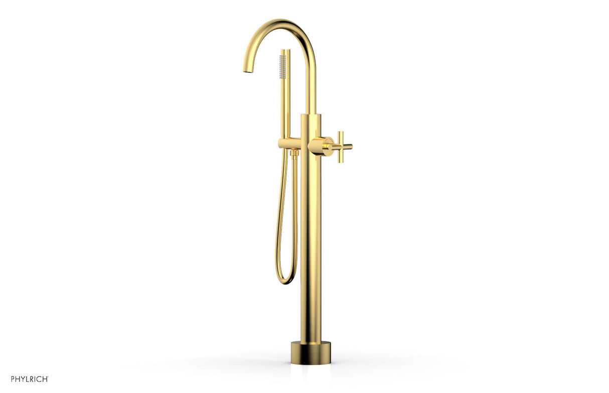 Phylrich 120-44-03-024 TRANSITION Low Floor Mount Tub Filler - Cross Handle with Hand Shower 120-44-03 - Satin Gold