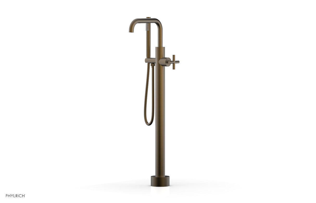 Phylrich 120-46-01-OEB TRANSITION Tall Floor Mount Tub Filler - Cross Handle with Hand Shower 120-46-01 - Old English Brass