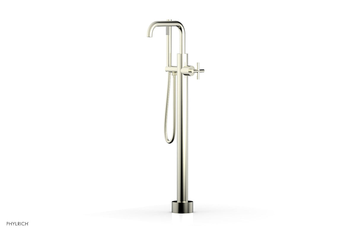 Phylrich 120-46-01-015 TRANSITION Tall Floor Mount Tub Filler - Cross Handle with Hand Shower 120-46-01 - Satin Nickel
