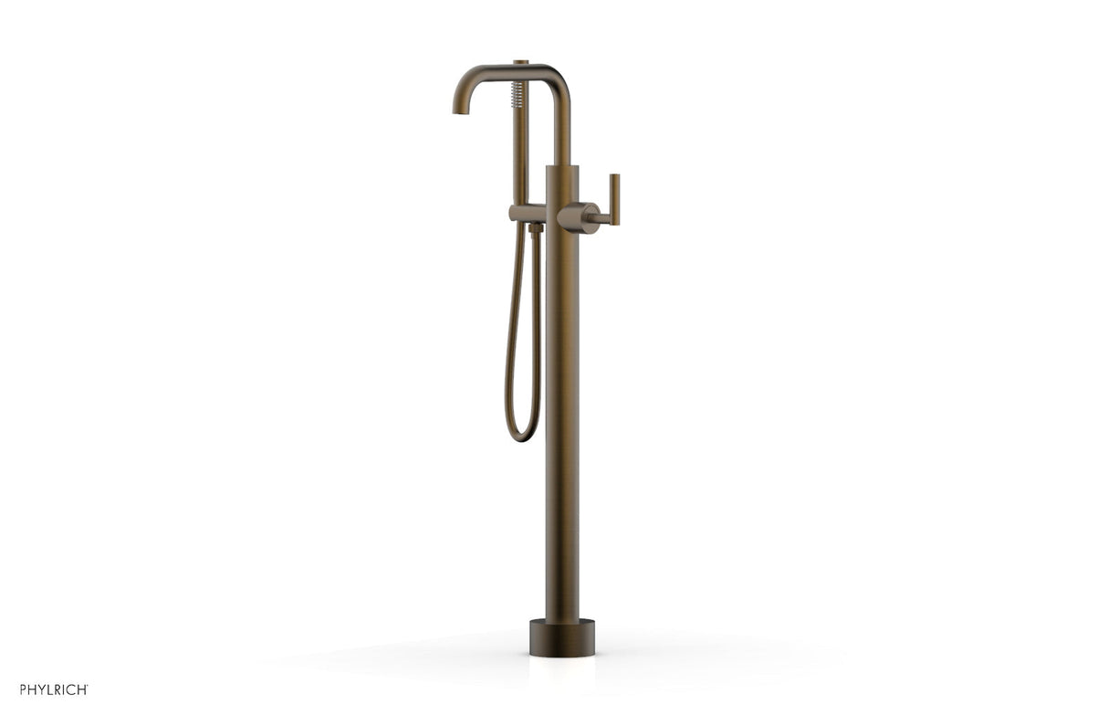 Phylrich 120-47-01-OEB TRANSITION Tall Floor Mount Tub Filler - Lever Handle with Hand Shower 120-47-01 - Old English Brass