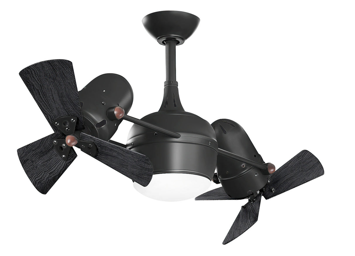 Matthews Fan DGLK-BK-WDBK Dagny 360° double-headed rotational ceiling fan with light kit in Matte Black finish with solid matte black wood blades.