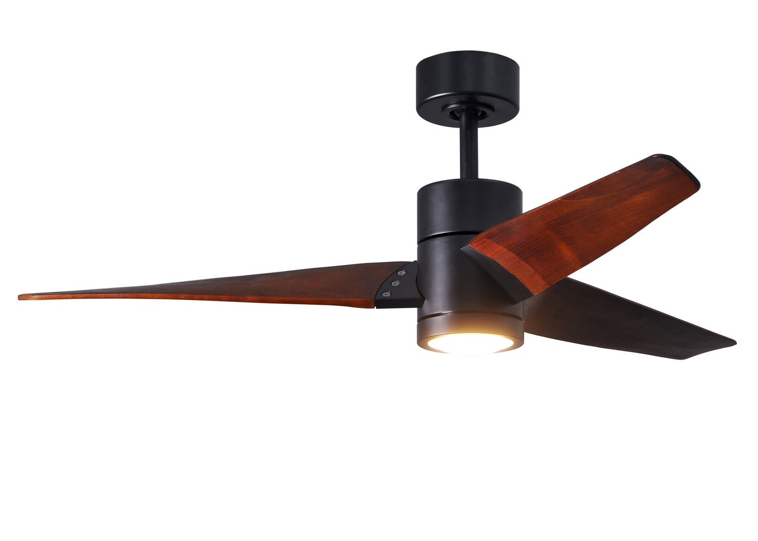 Matthews Fan SJ-BK-WN-52 Super Janet three-blade ceiling fan in Matte Black finish with 52” solid walnut tone blades and dimmable LED light kit