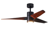 Matthews Fan SJ-BK-WN-52 Super Janet three-blade ceiling fan in Matte Black finish with 52” solid walnut tone blades and dimmable LED light kit 