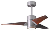 Matthews Fan SJ-BN-WN-42 Super Janet three-blade ceiling fan in Brushed Nickel finish with 42” solid walnut tone blades and dimmable LED light kit 
