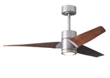 Matthews Fan SJ-BN-WN-52 Super Janet three-blade ceiling fan in Brushed Nickel finish with 52” solid walnut tone blades and dimmable LED light kit 