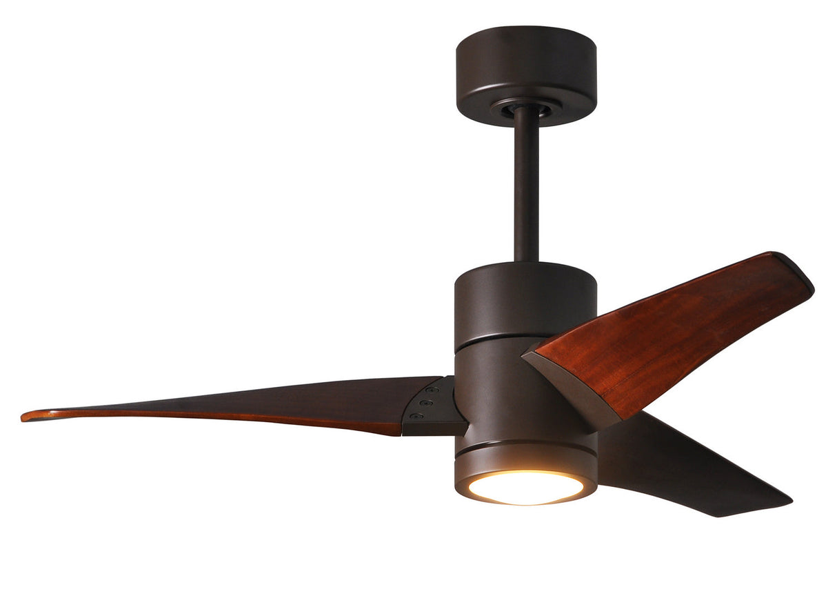 Matthews Fan SJ-TB-WN-42 Super Janet three-blade ceiling fan in Textured Bronze finish with 42” solid walnut tone blades and dimmable LED light kit 