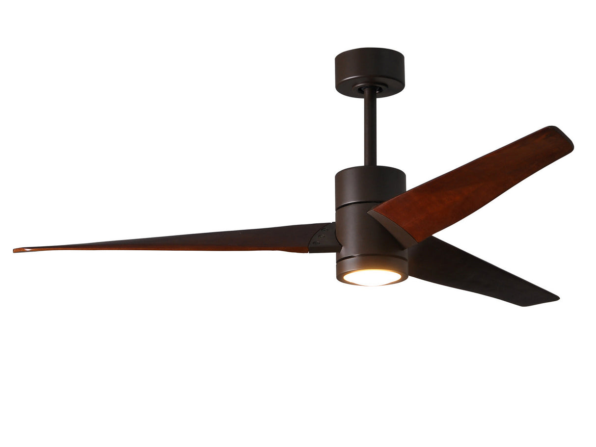 Matthews Fan SJ-TB-WN-60 Super Janet three-blade ceiling fan in Textured Bronze finish with 60” solid walnut tone blades and dimmable LED light kit