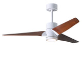 Matthews Fan SJ-WH-WN-52 Super Janet three-blade ceiling fan in Gloss White finish with 52” solid walnut tone blades and dimmable LED light kit 