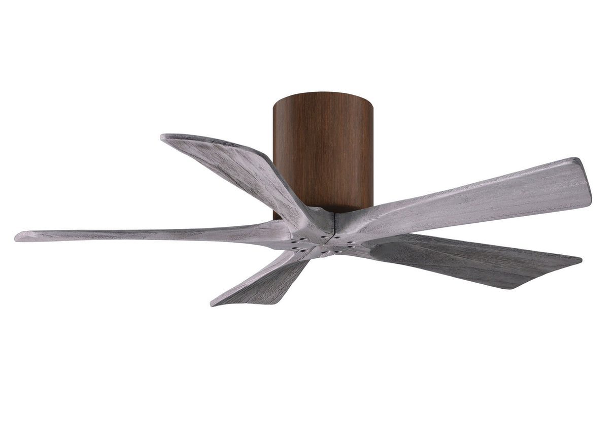 Matthews Fan IR5H-WN-BW-42 Irene-5H five-blade flush mount paddle fan in Walnut finish with 42” solid barn wood tone blades.