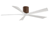 Matthews Fan IR5H-WN-MWH-60 Irene-5H five-blade flush mount paddle fan in Walnut finish with 60” solid matte white wood blades. 