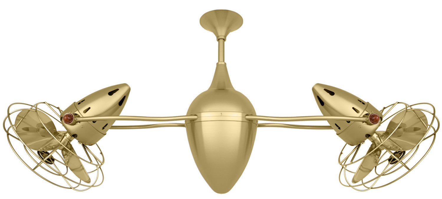 Matthews Fan AR-BRBR-MTL Ar Ruthiane 360° dual headed rotational ceiling fan in brushed brass finish with metal blades.