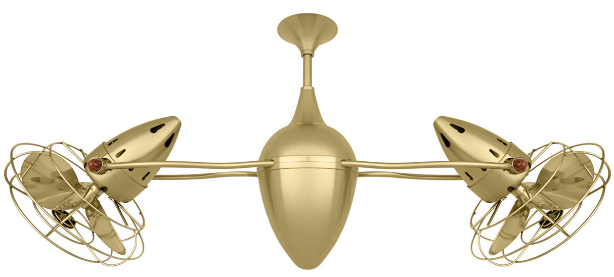 Matthews Fan AR-BRBR-MTL Ar Ruthiane 360° dual headed rotational ceiling fan in brushed brass finish with metal blades.