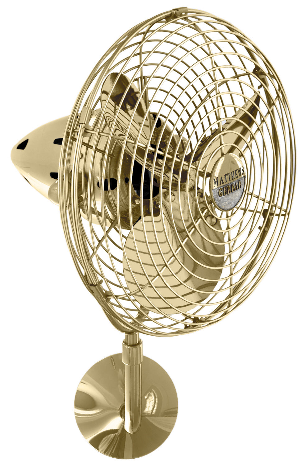 Matthews Fan BP-PB-MTL Bruna Parede wall fan in Polished Brass finish.