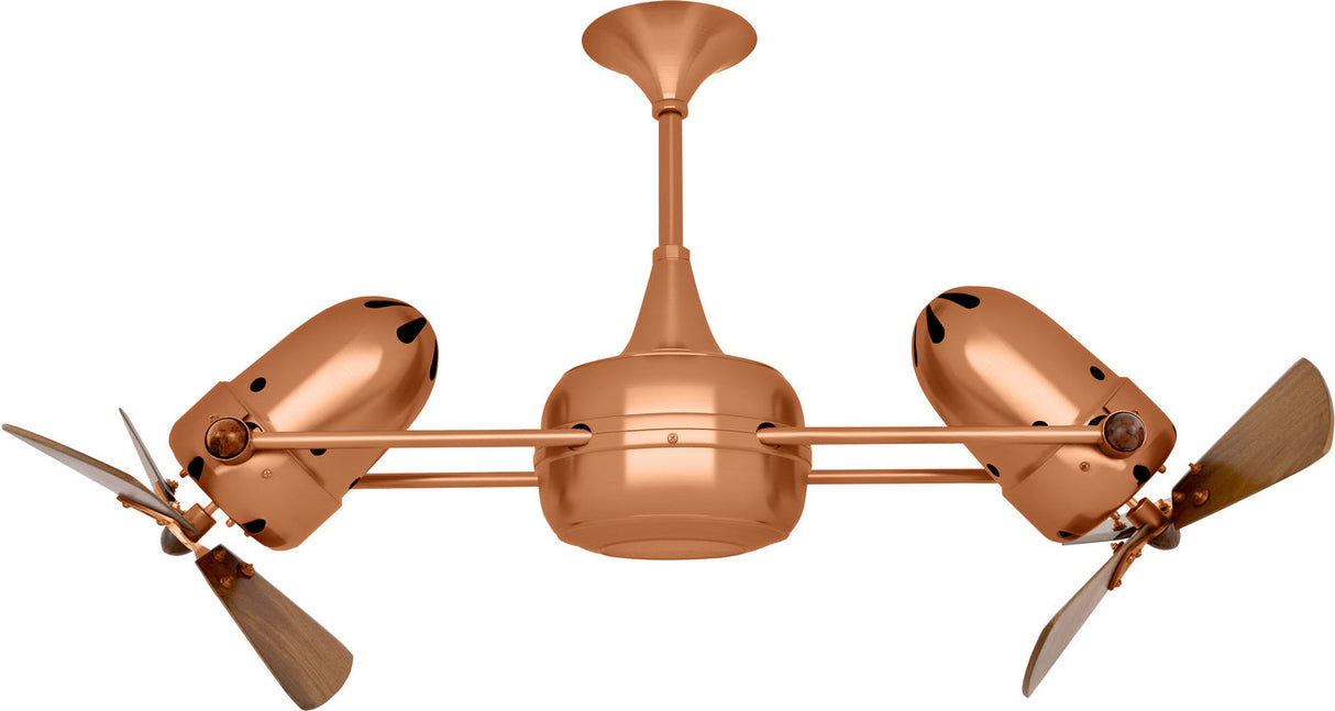 Matthews Fan DD-BRCP-WD Duplo Dinamico 360” rotational dual head ceiling fan in Brushed Copper finish with solid sustainable mahogany wood blades.