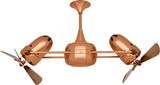 Matthews Fan DD-BRCP-WD Duplo Dinamico 360” rotational dual head ceiling fan in Brushed Copper finish with solid sustainable mahogany wood blades.