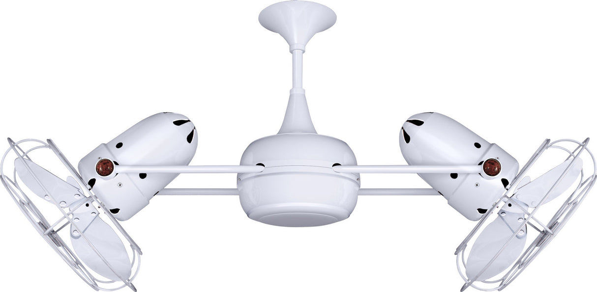 Matthews Fan DD-WH-MTL Duplo Dinamico 360” rotational dual head ceiling fan in Gloss White finish with metal blades.