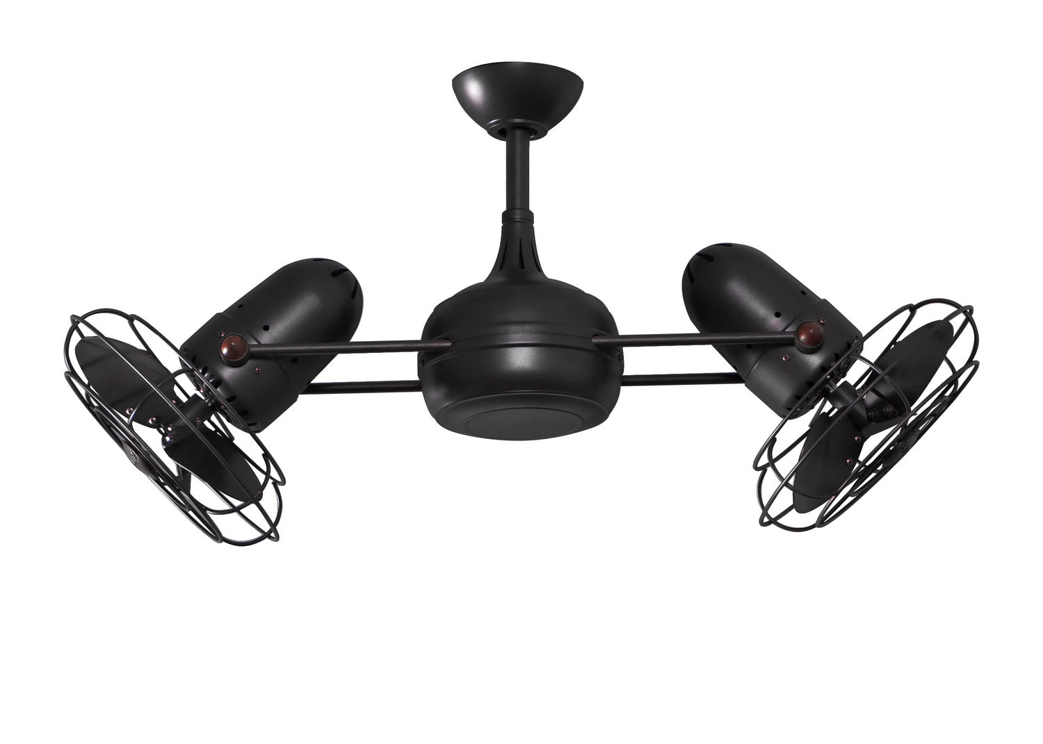 Matthews Fan DG-BK-MTL Dagny 360° double-headed rotational ceiling fan in Matte Black finish with metal blades.